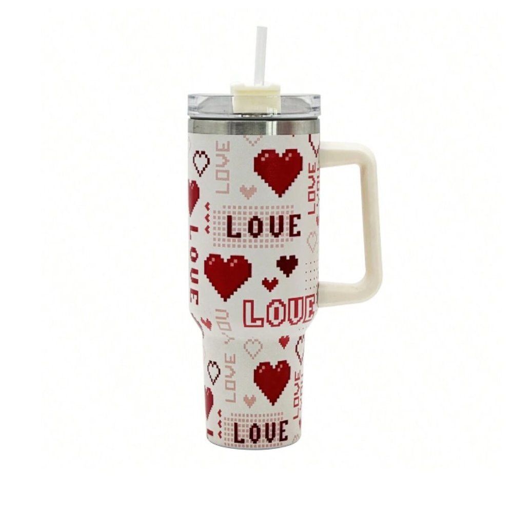 40oz Stainless Steel Insulated Tumbler – Multicolor Heart Shape Design